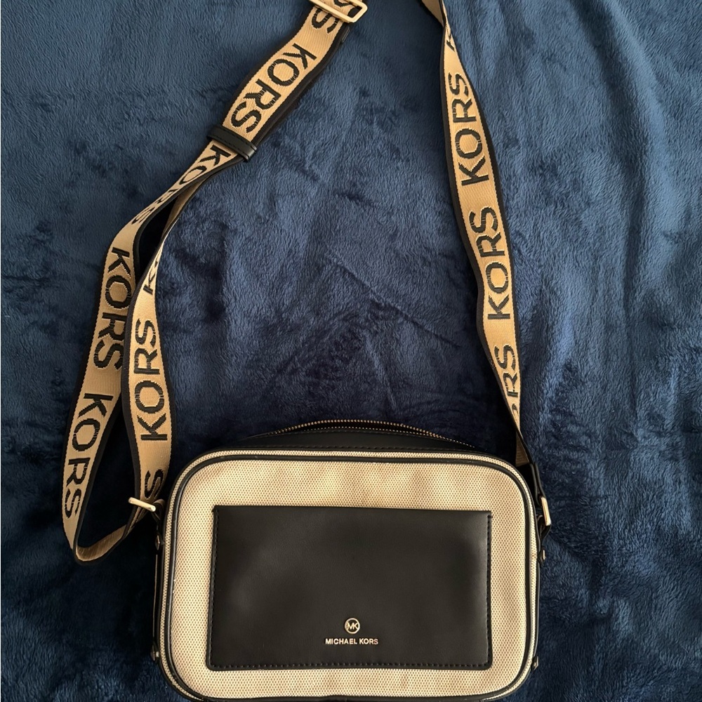 Michael Kors Black and Tan Messenger Bag with Adjustable Strap